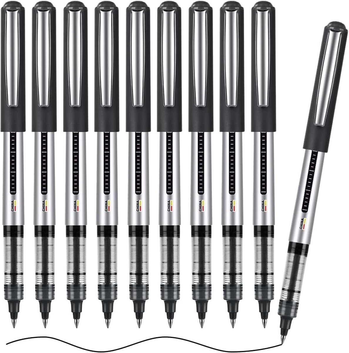 SnelShoppen - Rollerball Pen Set 10 Stuks - Zwarte Gelpennen 0.5mm - RVS Punt - Perfect voor Schrijven, Journaling en Notities - Sneldrogend en Natuur