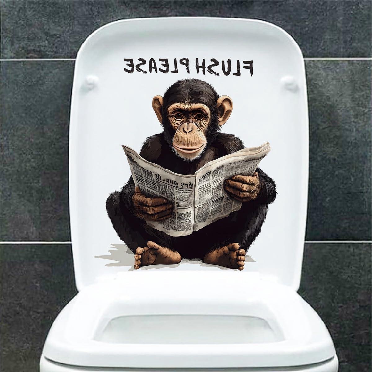 Toilet Sticker - Dierlijke Decals - Badkamer Decoratie - Waterdicht PVC - 30 x 33 cm - Aap