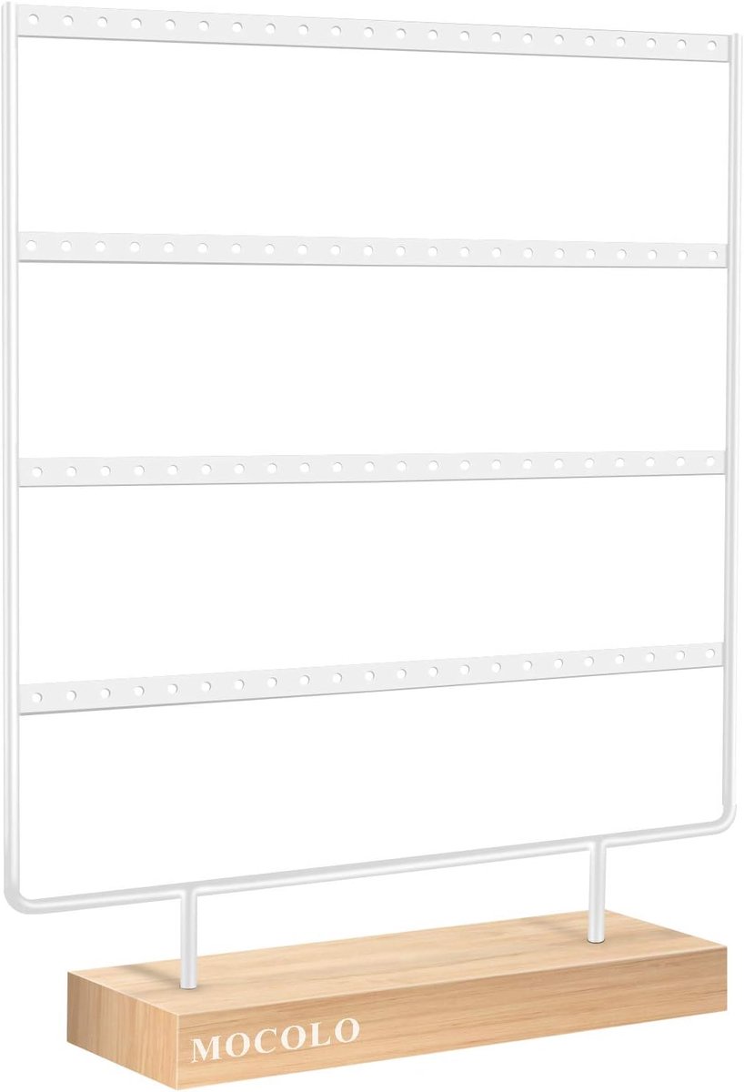 SnelShoppen - Earring Holder Stand voor Sieraden, Earring Organizer met 88 Gaten & 4 Lagen, Elegante Metalen Hanger voor Oorbellen, Houten Basis, Perf