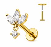 Piercing voor Oor - Kleur: Goud - Formaat: 12 x 6 MM - Titanium - Tragus / Kraakbeen / Helix / Conch - Oorpiercing - Piercing Sieraad - Hoge Kwaliteit - Labret Piercing - Luxe Sieraad - Oorbellen