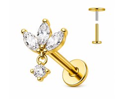 Piercing voor Oor - Kleur: Goud - Formaat: 12 x 6 MM - Titanium - Tragus / Kraakbeen / Helix / Conch - Oorpiercing - Piercing Sieraad - Hoge Kwaliteit - Labret Piercing - Luxe Sieraad - Oorbellen