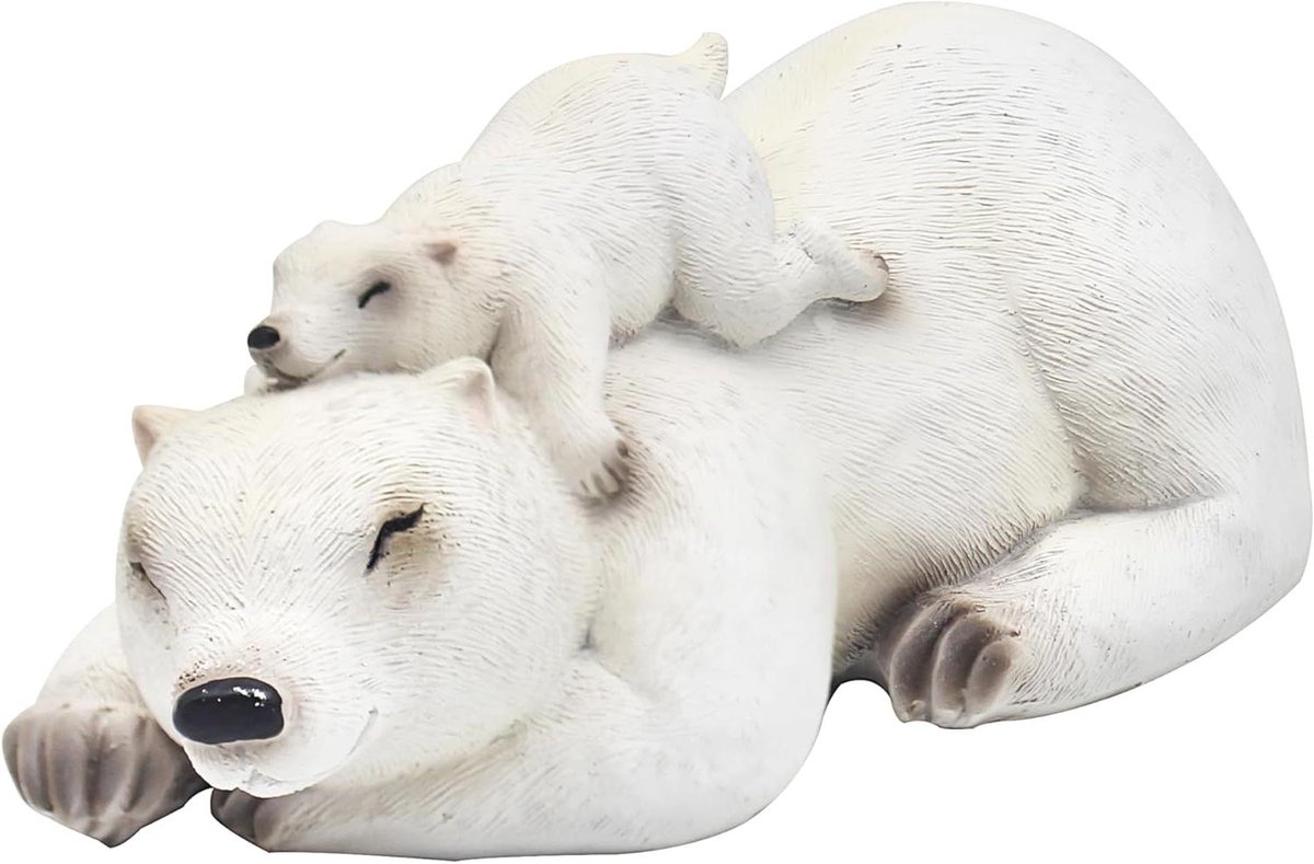 IJsbeer Naptime beeldje - Decoratief ornament - Woonkamer decoratie - Natuurlijke elegantie - 1 stuk - Wit