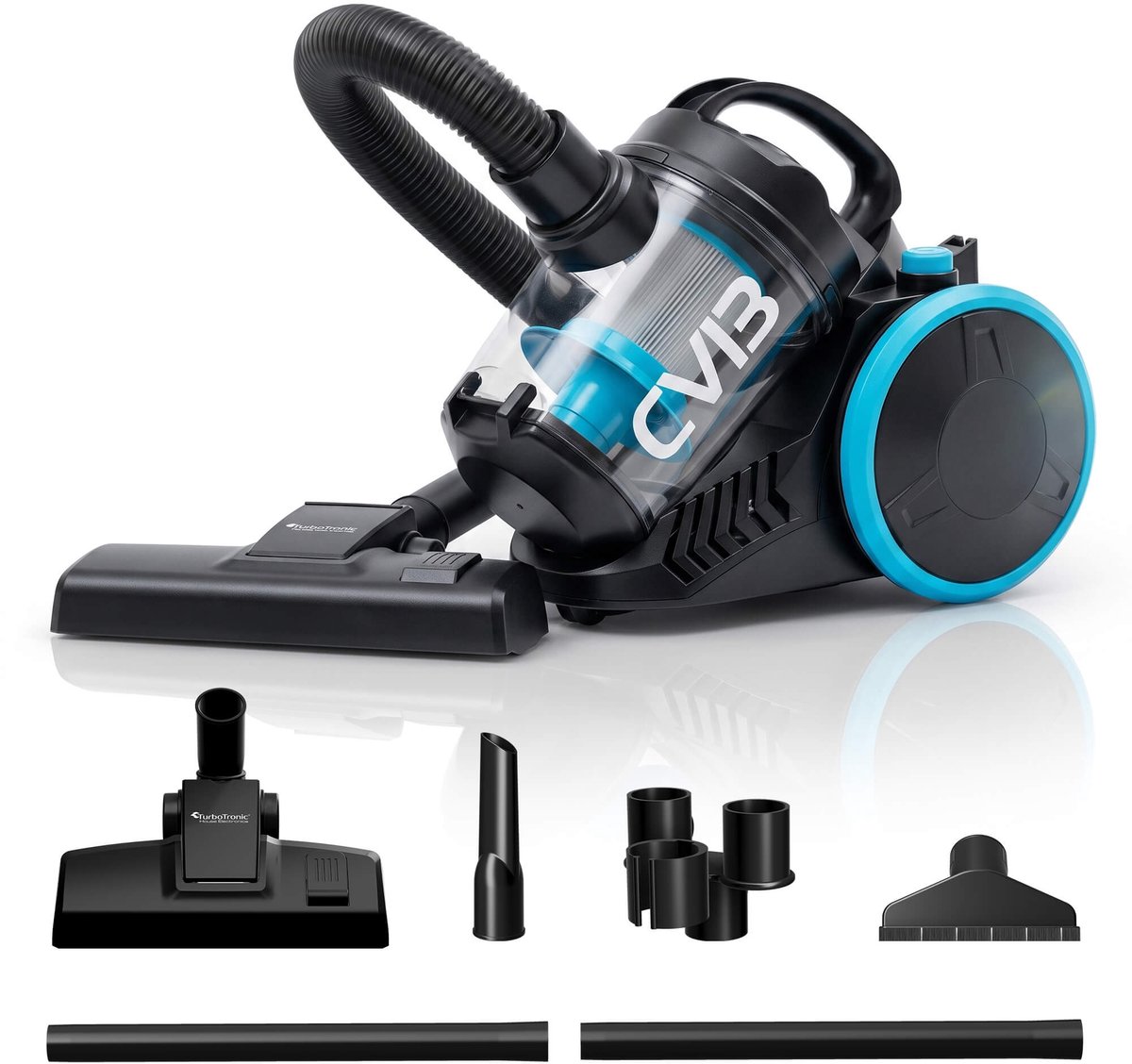 Turbotronic CV13 Stofzuiger zonder zak - Hoge Zuigkracht - Zakloze Stofzuiger - Zwart/Blauw - Geschikt voor alle vloertypes