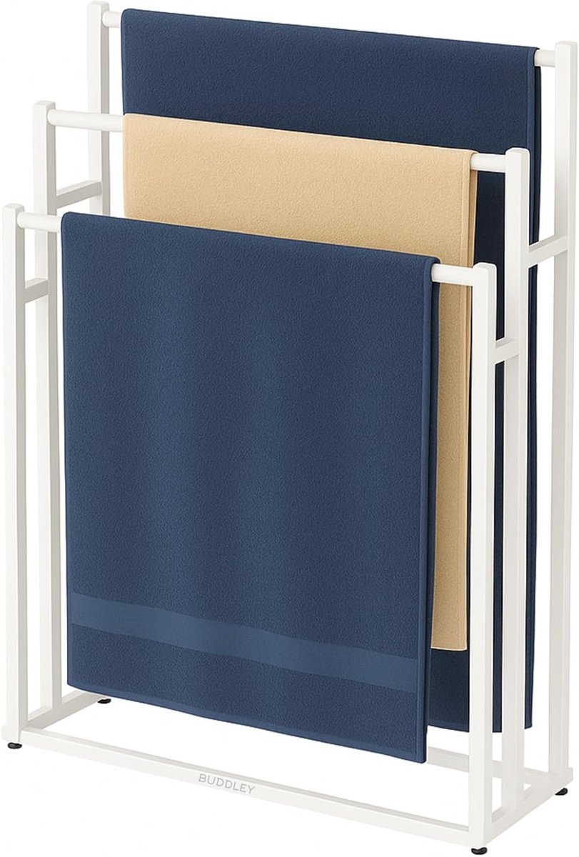 SnelShoppen - Towel Rack Wit - Vrijstaand Handdoekrek met 3 Armen - Extra Brede Handdoekhouder voor Badkamer - Handdoekladder - Ruimtebesparend Ontwer