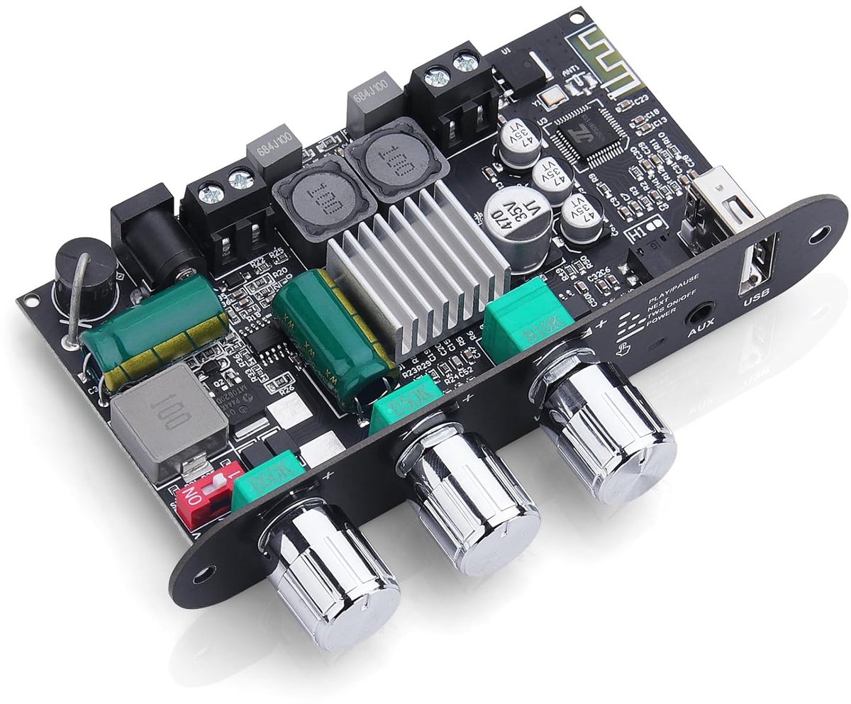 SnelShoppen - HiFi Bluetooth 5.3 Mono Audio Amplifier 100W voor Home Stereo en Buiten - DC 9-24V Versterker met TB/USB/AUX Ingangen