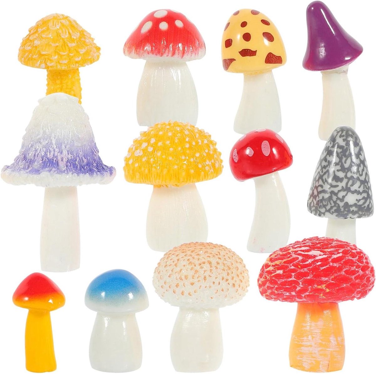 Hars Mini-paddestoelen - Decoratie Ornamenten - Tuin Aankleden - Set Van 12 Stuks - Compact Formaat - Diverse Kleuren