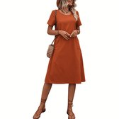 Currero Linnen Jurk Dames - Blouse - Zomer - Shirt - Jurkjes Voor Dames - Ibiza - Jurken - Oranje-Rood XL