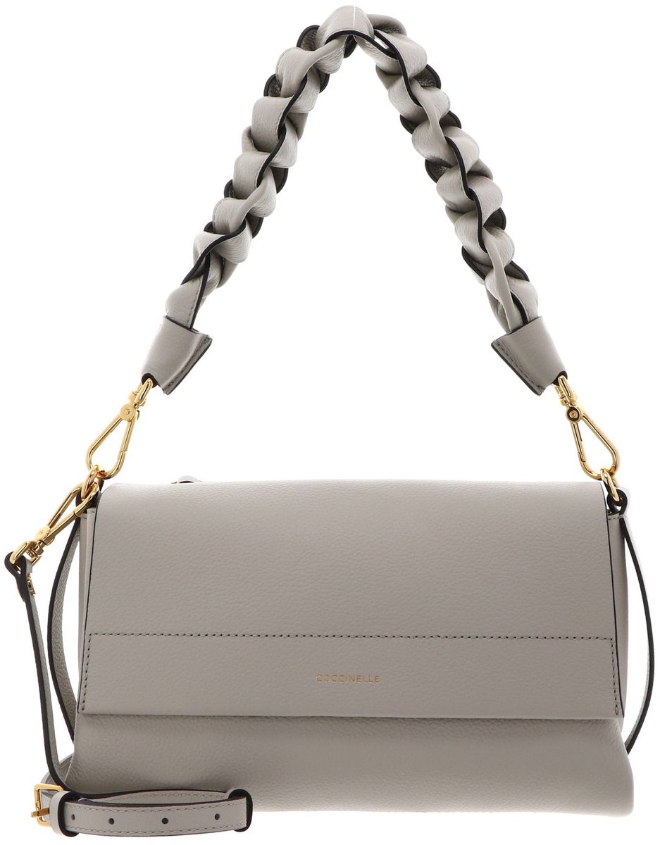 COCCINELLE Leren schoudertas Boheme Grana Double Shoulder Bag Eucalipto / Fango groengrijs