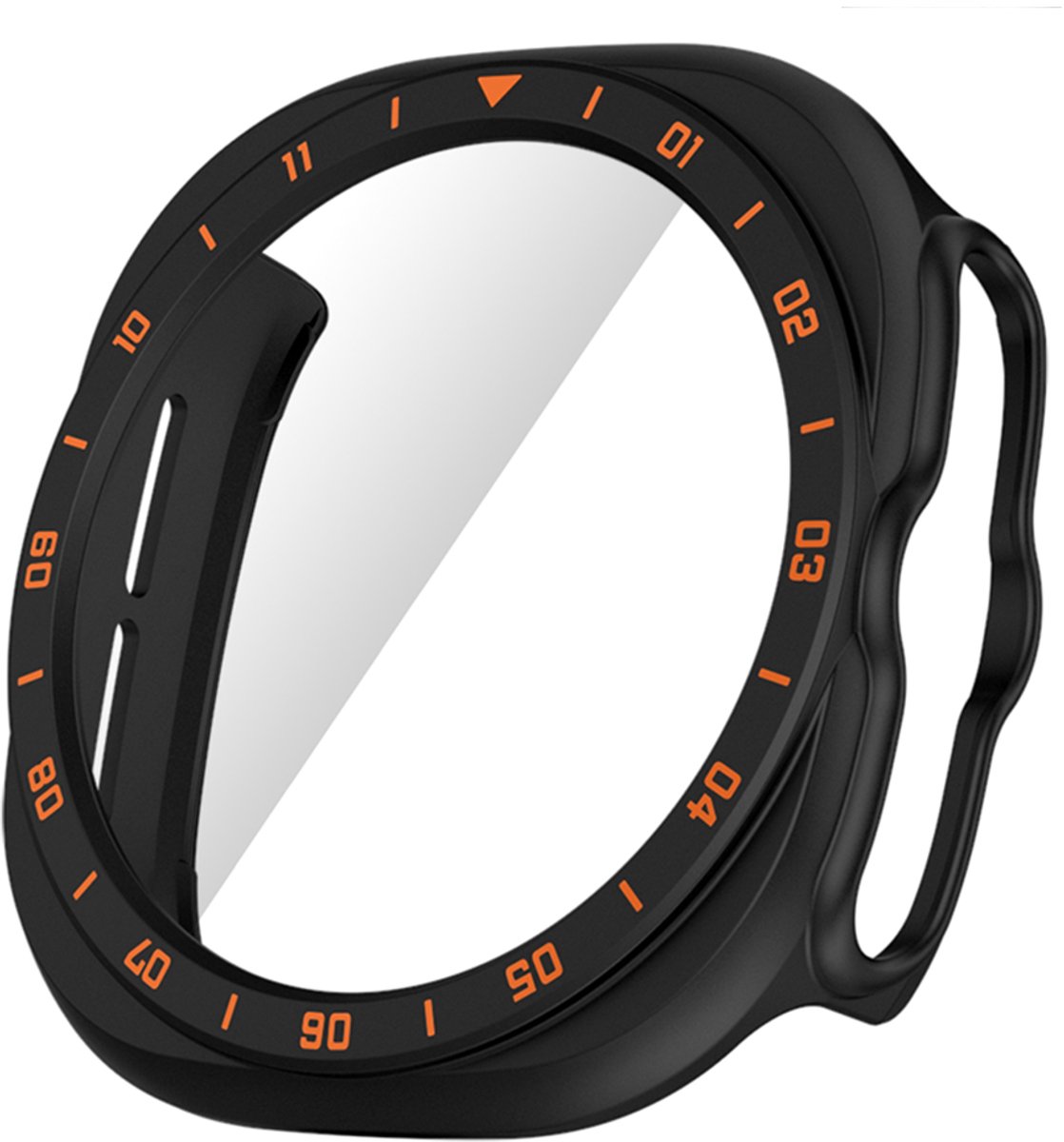 Stravo Screen Protector Case voor Samsung Galaxy Watch Ultra 2 (47mm, 2026) – Full Cover Hard Case / Beschermend Hoesje met Gehard Glas – Zwart / Oranje