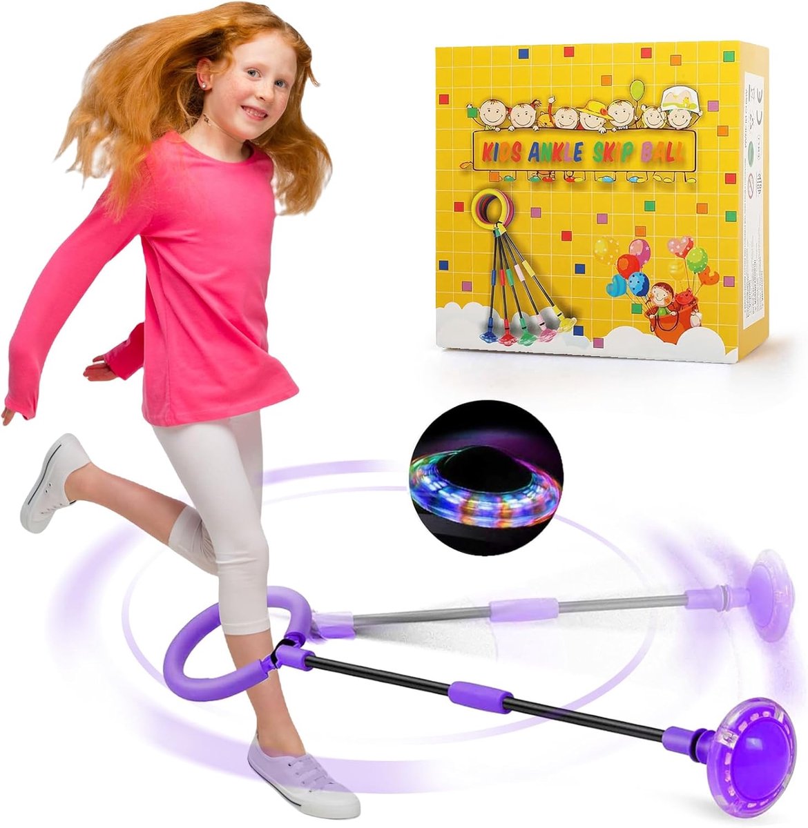 SnelShoppen - Kids Flashing Jump Ring Vouwbare Enkel Skipbal Sport Jumping Ball met Lichtwiel Paars - Geschikt voor Meisjes 6-10 Jaar - Perfect voor B