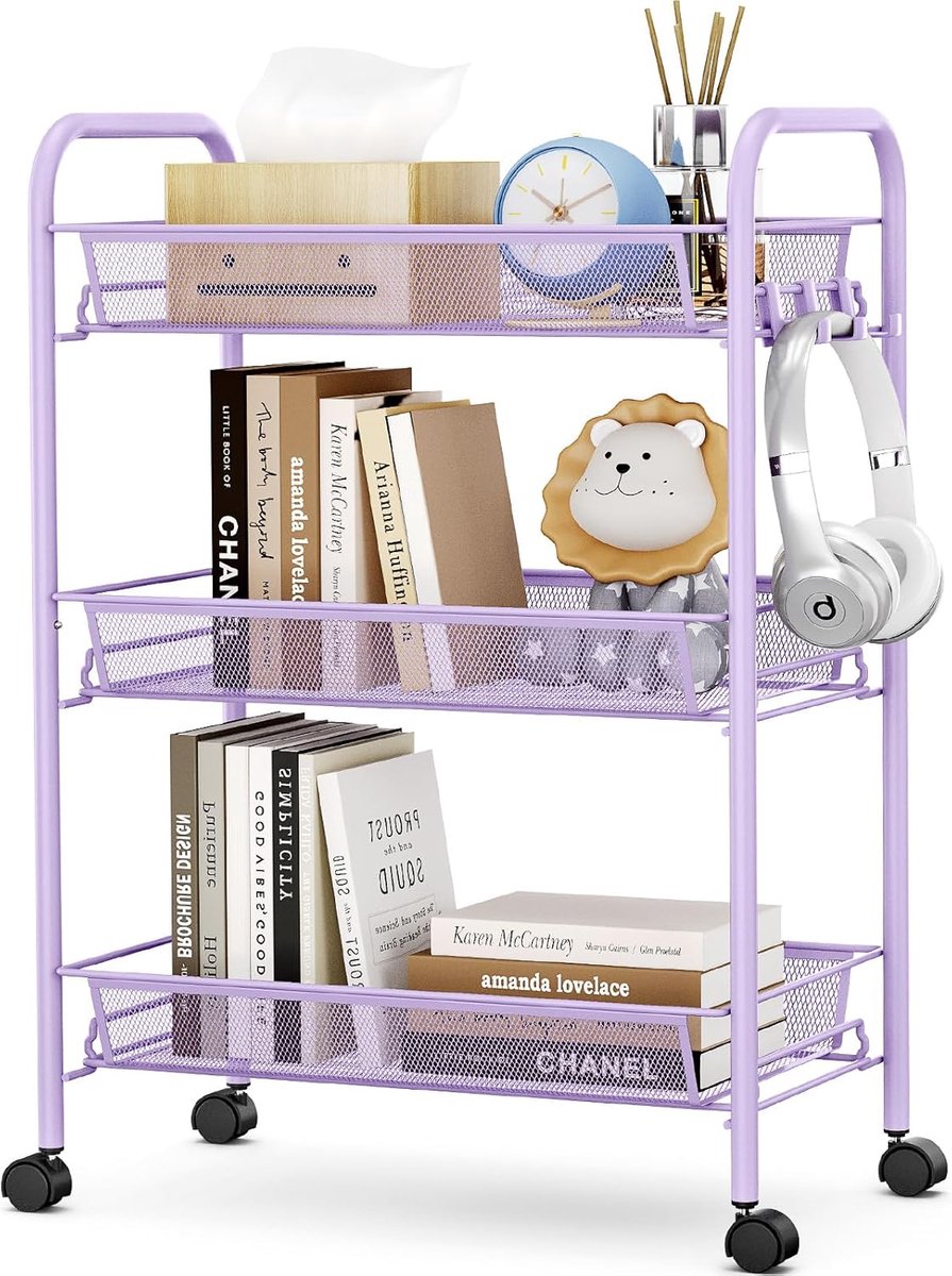 SnelShoppen - Multifunctionele 3-laags Keuken Trolley - Mobiele Trolley voor Badkamer, Keuken en Utility Room - Roestvrijstalen Metaal, Ademend Mesh M