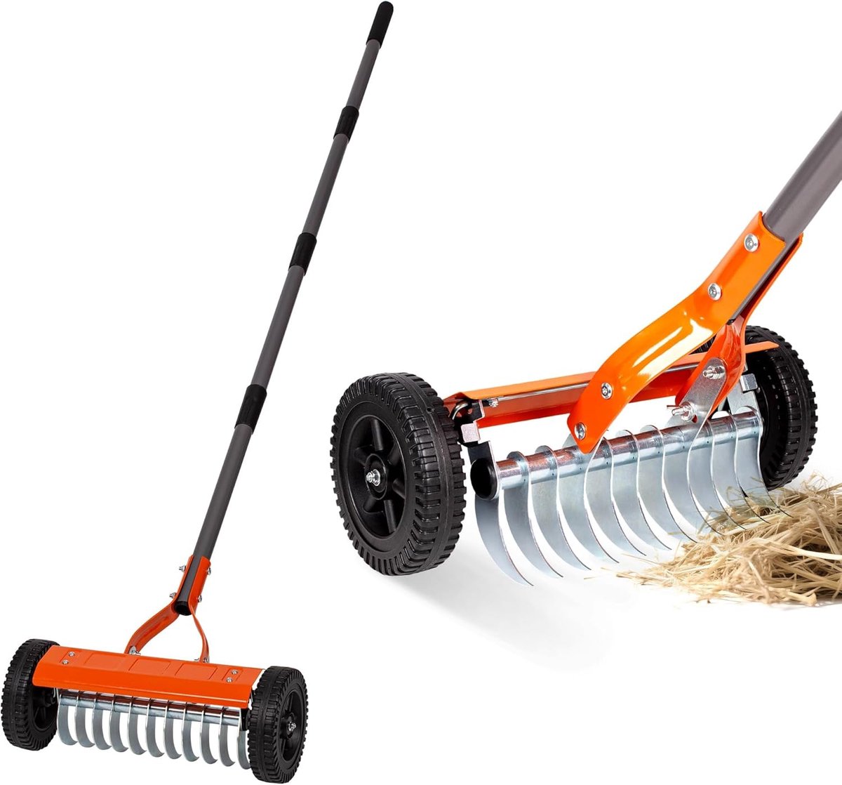 SnelShoppen - Walensee Dethatching rolhark met 76,8" verstelbare handgreep, 2 mm roestvrijstalen messen, robuuste gazonrietverwijderaar voor mos, gema