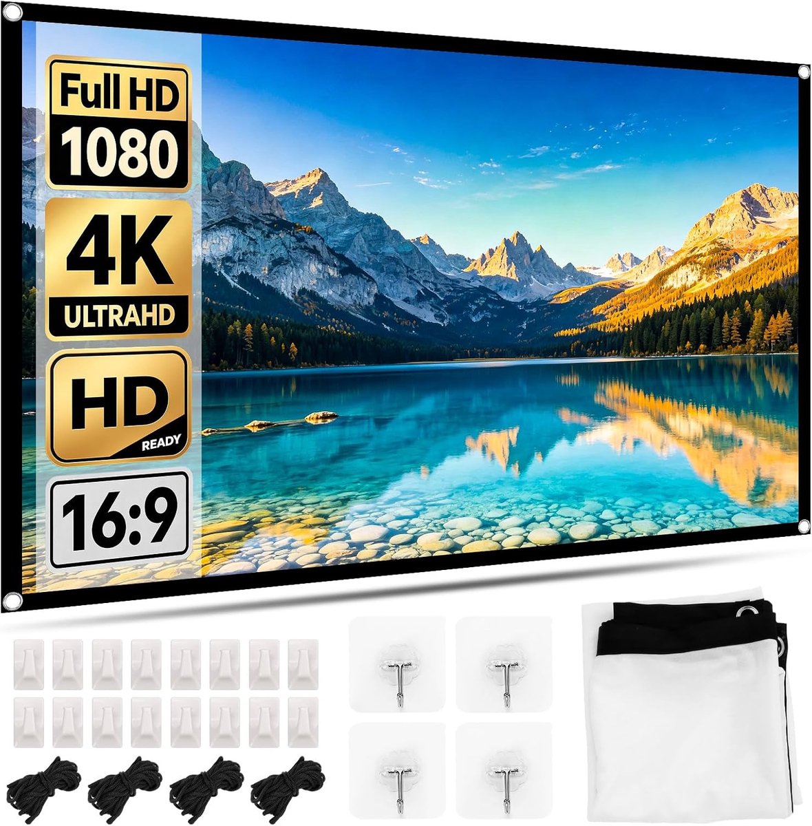 SnelShoppen - Projectiescherm 152 cm (60 inch) 16:9 Opvouwbaar Draagbaar - 4K Ultra HD & Full HD Ondersteund - Mat Anti-Kreuk Polyester - 180° Grootho