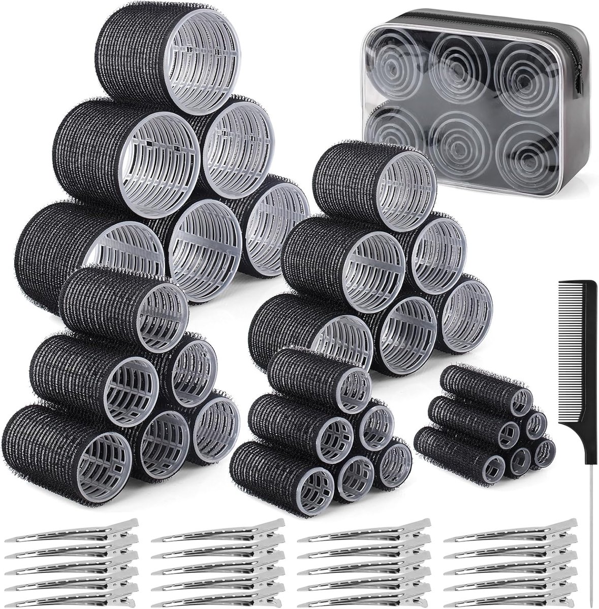 SnelShoppen - 60pcs Haarrollers met Clips, 5 Maten (60/48/36/25/15mm) voor Perfecte Krullen, Inclusief 28 Metalen Clips, Ideaal voor Lang, Middenlang
