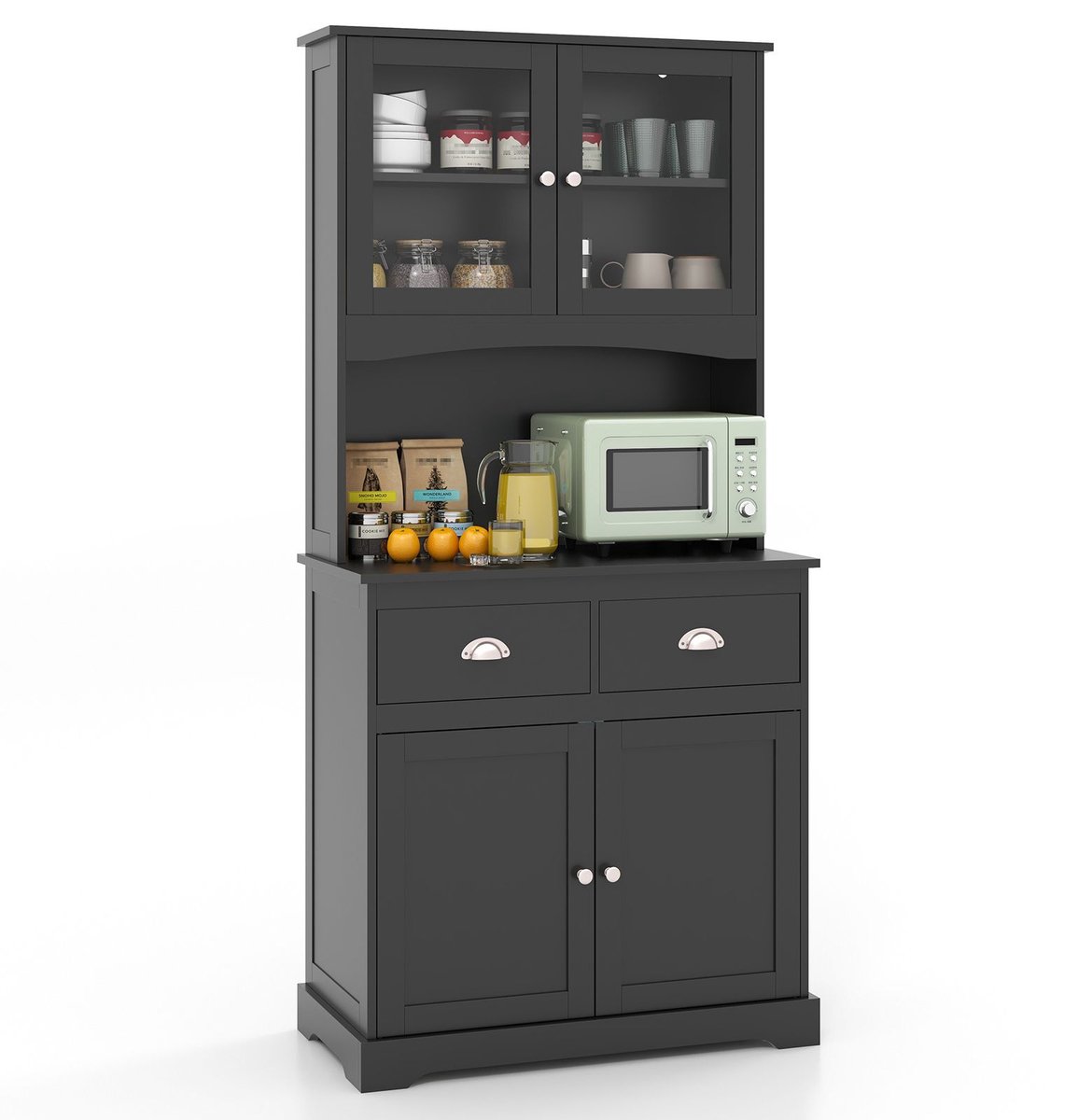 Magnetronkast - Keukenkast - Keukenrek Staand - Ovenkast - 80L x40B x 170H - Organizers - Draagplank - Aanrecht Organiser - Zwart