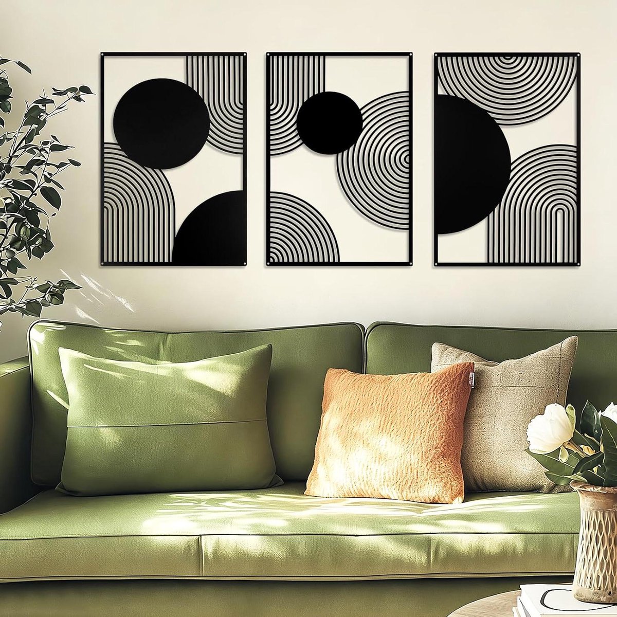 Wanddecoratie Metaal - Set van 3 - Huis Verfraaien - Geometrisch Design - 40 x 26.5 cm - Zwart