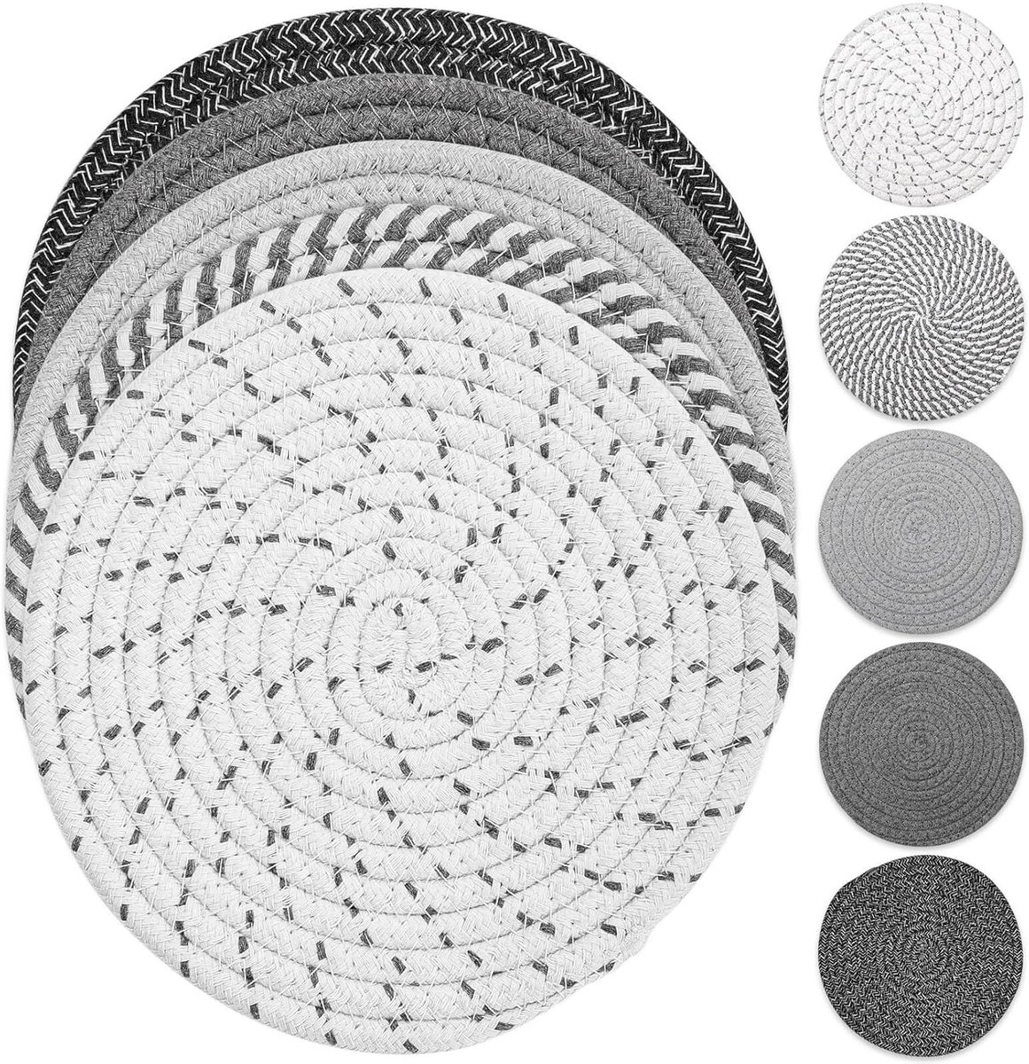 VHV - Pannenonderzetters - Hittebestendige onderzetters - Antivlek en tafelbescherming - Voor hete pannen, potten en schalen - 18 cm - Set van 5 - Grijstinten