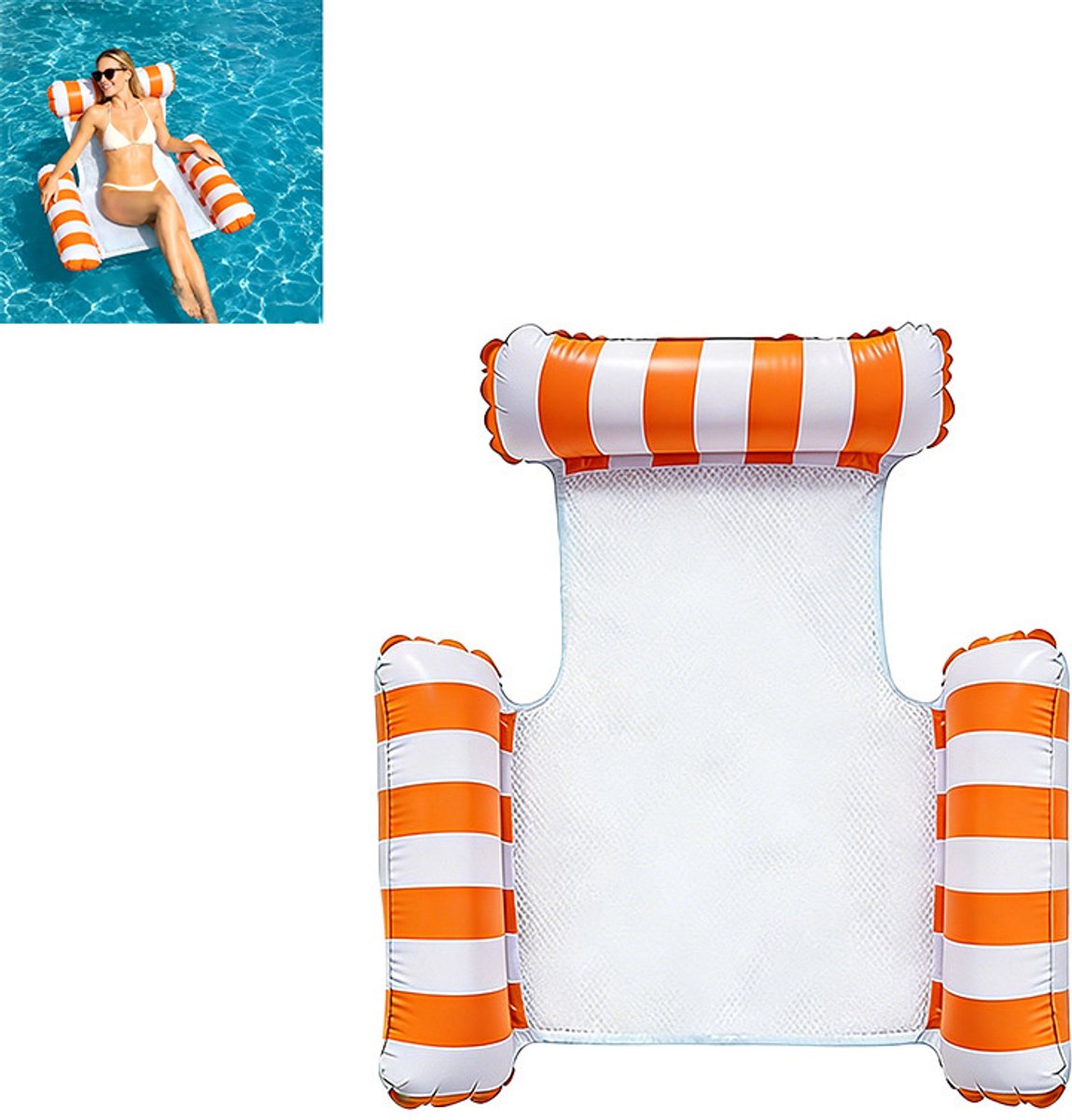 Opblaasbare Waterhangmat - Drijvend Zwembadstoel - Zwembad Float - Luchtbed Voor In Het Water - Met mesh midden, comfortabele zitting, geschikt voor volwassenen - PVC - 120×105 cm - Voor Zwembad En Zomerfeest - Oranje