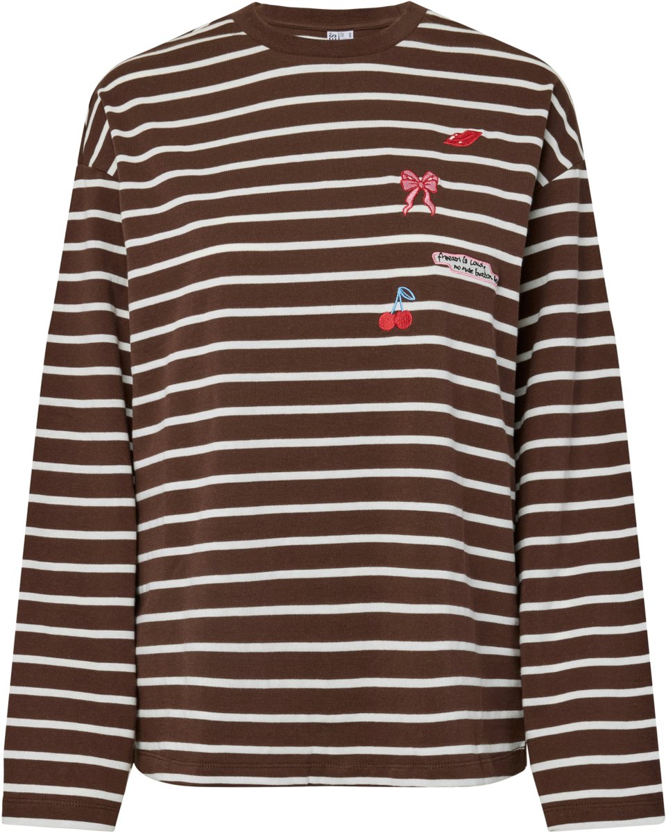 Pieces T-shirt Pcsadie Ls Emb Tee Jrs 17167095 Chicory Coffee/patches Dames Maat - XS