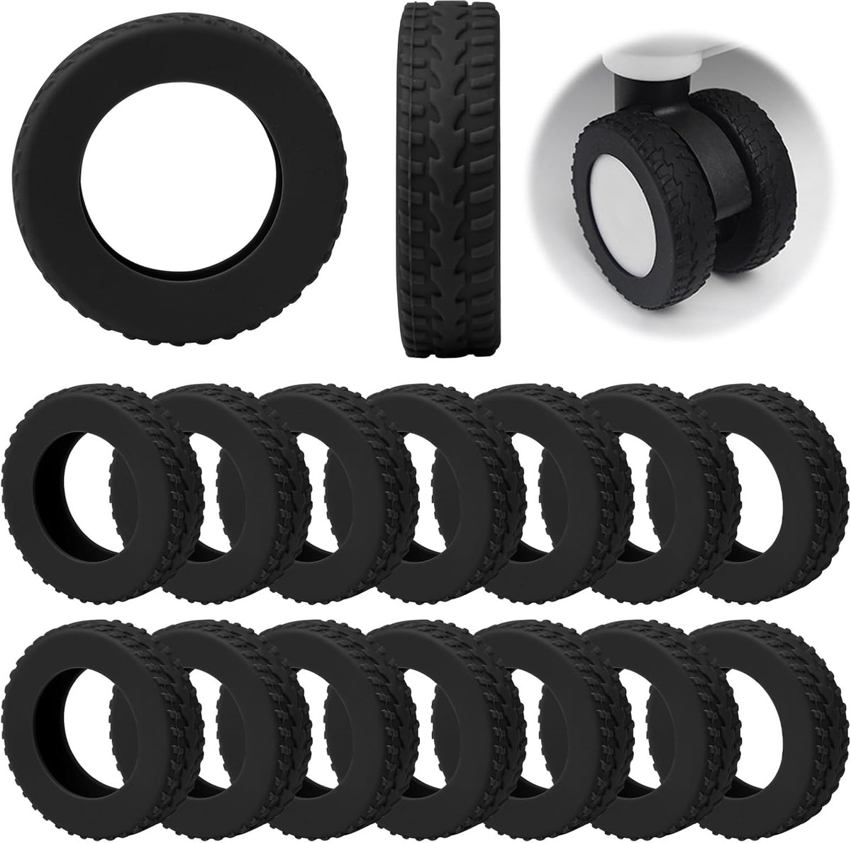 SnelShoppen - Silicone Wielcover, Waterdichte Kofferwiel Covers, Rubber Bescherming, Slijtvaste en Geluidsarme Bagagewiel Covers, Zwart, Geschikt voor