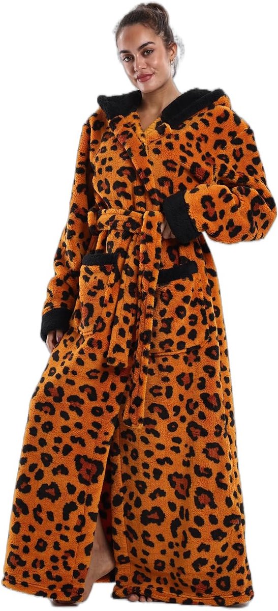 SnelShoppen - Gegerozer Hooded Bathrobe voor Vrouwen & Mannen - Flanellen Dressing Gown Extra Lang (140cm), Unisex met 2 Zakken & Verstelbare Ceintuur