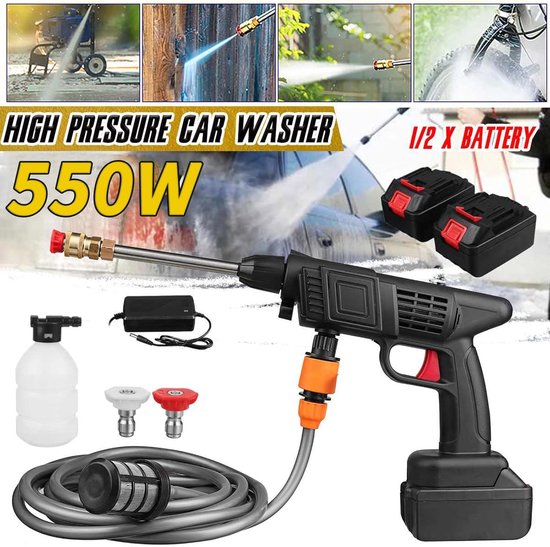 SnelShoppen - Draagbare 24V 1500 mAh Accu Hogedrukreiniger 150 PSI voor Auto, Tuin, Patio, Met RVS Filter en Vervangbare Nozzles van Snelshoppen — afbeelding 3