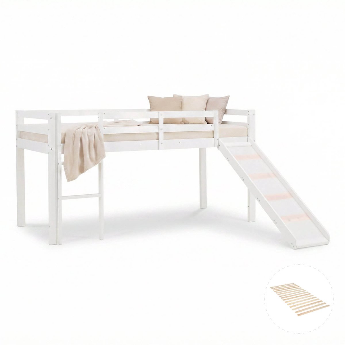 Homestyle4u Hoogslaper -90x200cm- met lattenbodem -Wit