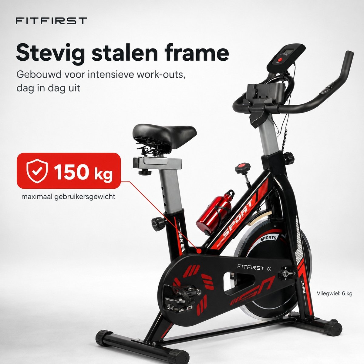 FitFirst Rider 3 Hometrainer Rood met Trainings Apps - afbeelding 3