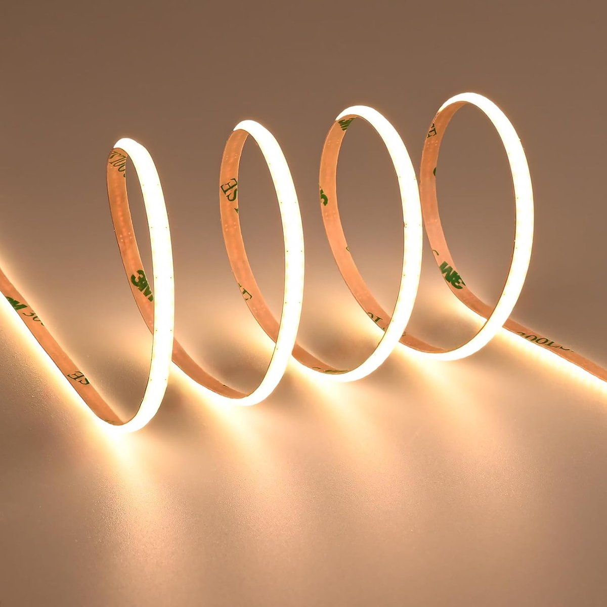 SnelShoppen - 12V Narrow 4mm COB LED Strip Licht 3000K Warm Wit 5M Flexibel met 3M Lijm, CRI>90, 400LEDs/M, 7W/M, Dots Vrij voor Kast, Trap, Winkel DI