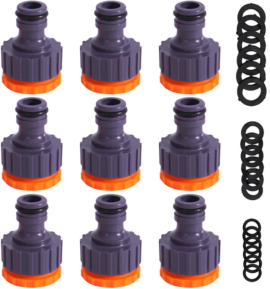 SnelShoppen - 12-pack 2-in-1 Tuinslang Kranen Aansluiting 1/2" en 3/4" Plastic Adapter met Vervangende Dichtingen - Buiten, Tuin, Camping, Robuust en