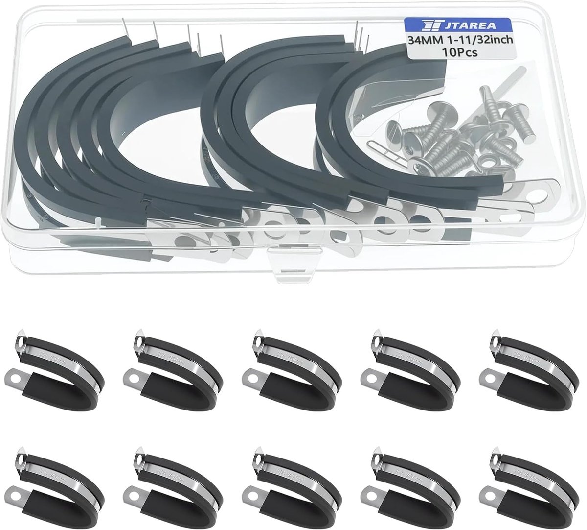 SnelShoppen - 34MM Kabelklem Rubber P-Clips Rvs Slangklemmen 1-11/32 Inch Stalen P-Clamp Kabelklem met Schroeven voor Tuin, Keuken en DIY Projecten