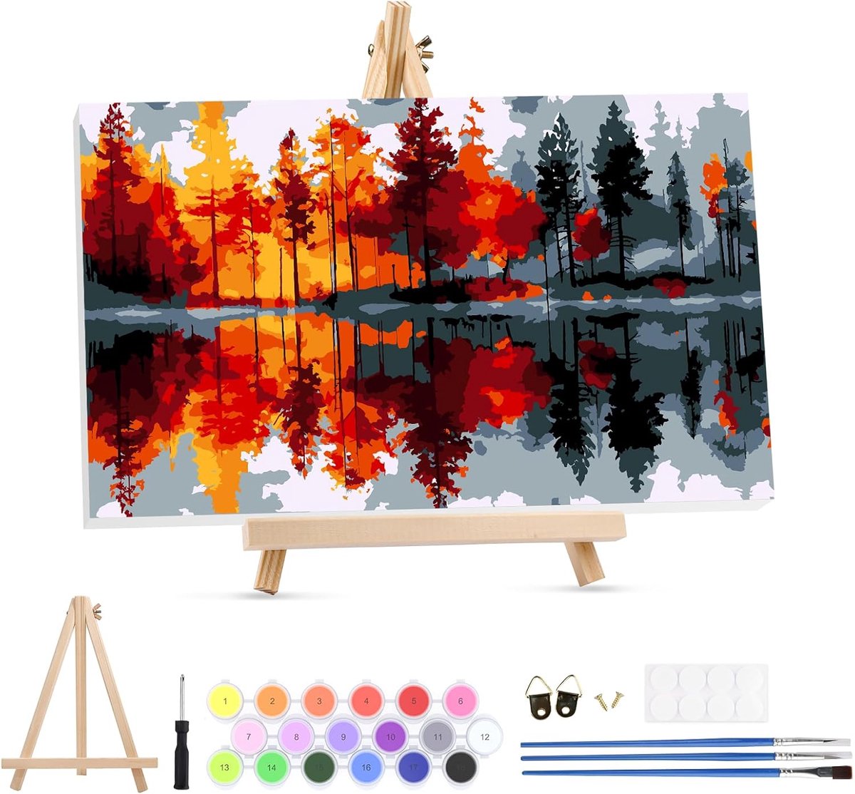 SnelShoppen - Paint by Numbers Kit voor Volwassenen - Herfstbos Schilderen met Doek en Frame - DIY Acryl Schilderkunst voor Beginners - Inclusief 3 Pe
