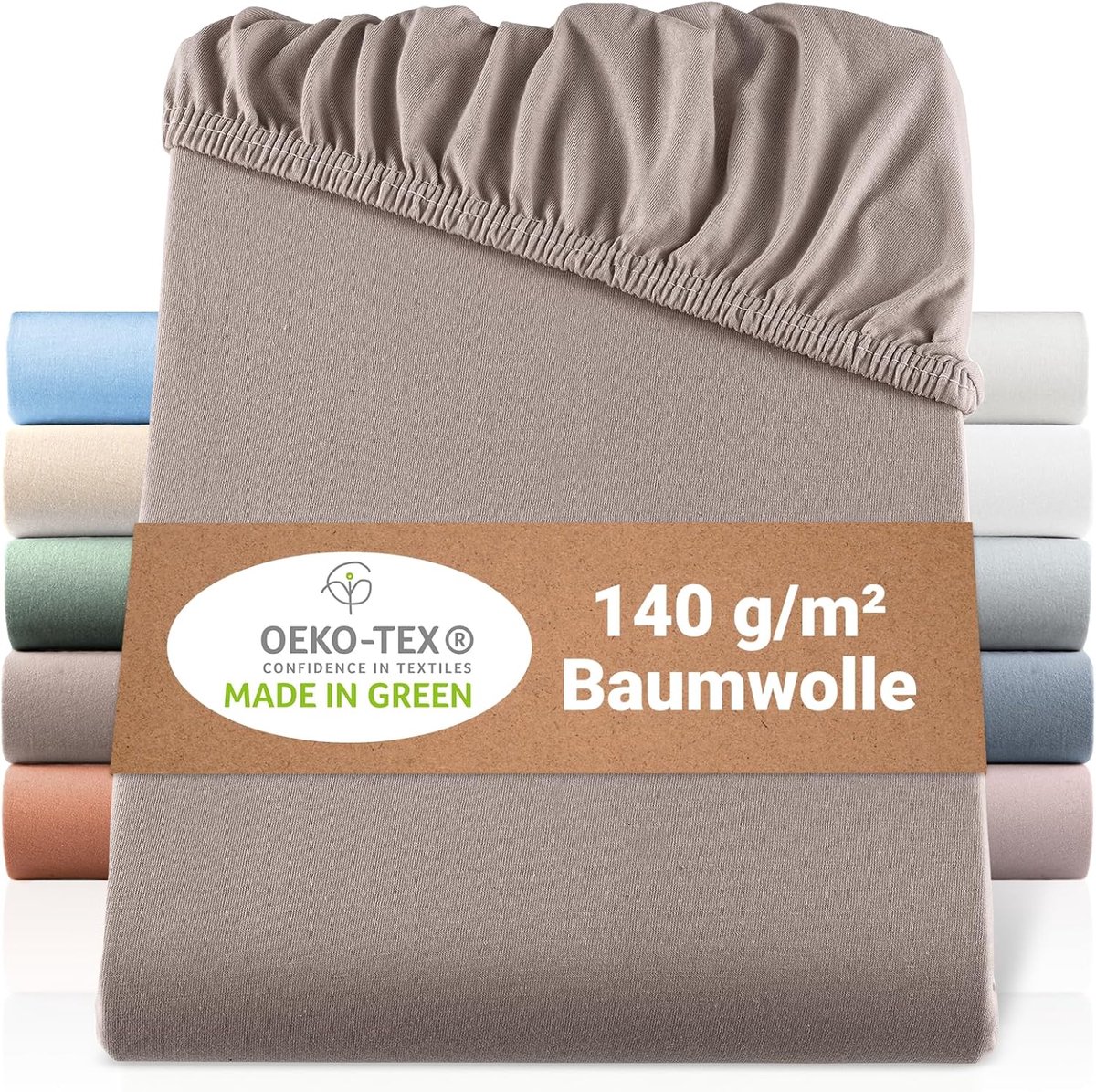 SnelShoppen - BaSaTex Bio Jersey Fitted Sheet 90x200 cm - 100% Organisch Katoen GOTS Gecertificeerd - Taupe Kleur - Perfecte Pasvorm voor Comfortabel