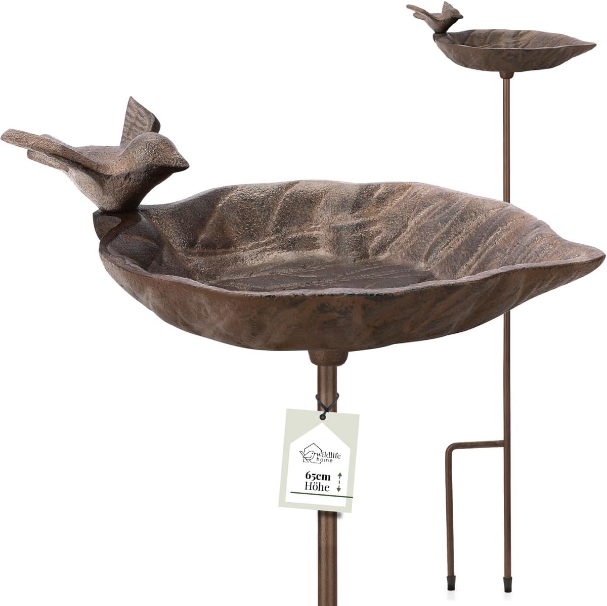 SnelShoppen - Vogelbad op Stok - Klein Vogelbad voor Tuin en Balkon - Frostbestendig Gietijzer - Waterbad voor Wilde Vogels - Decoratief en Duurzaam