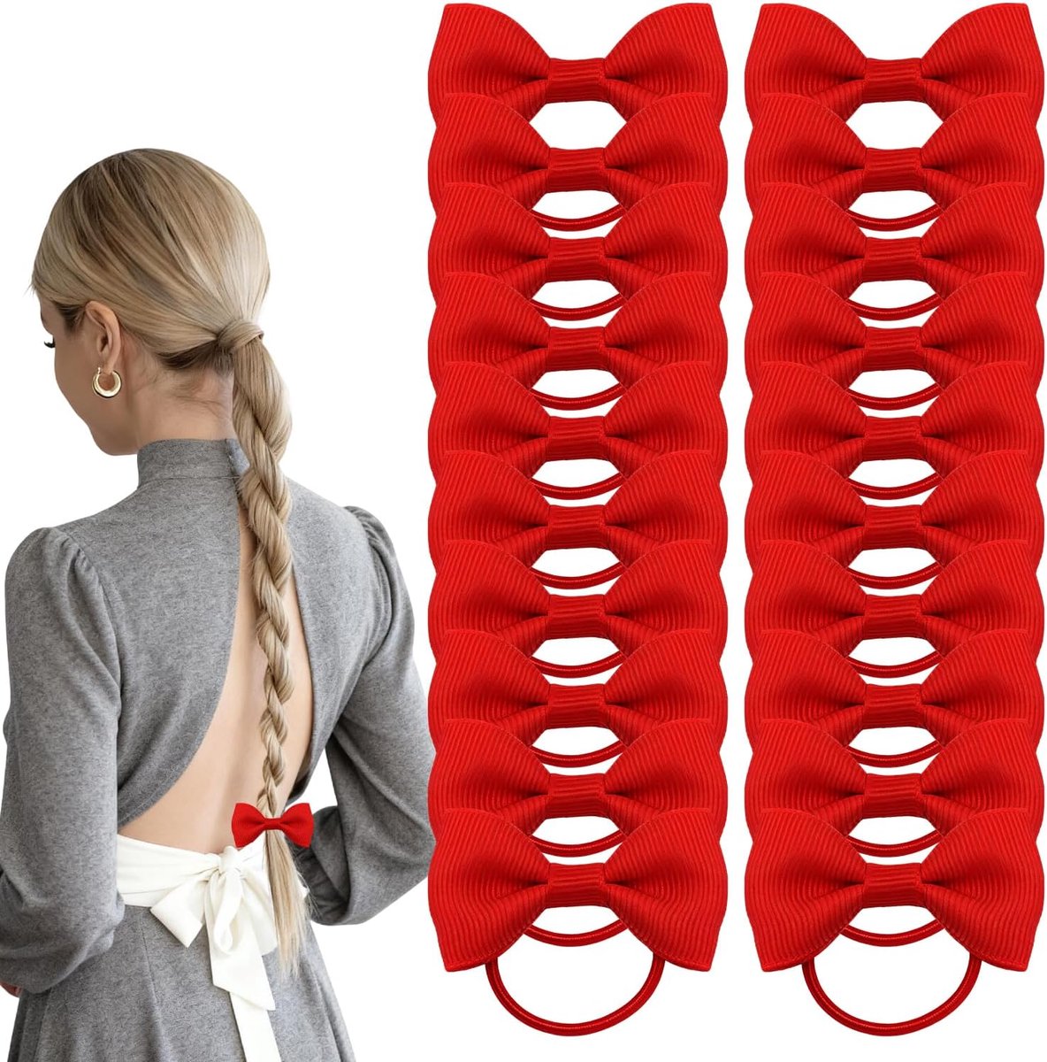 SnelShoppen - 20 Stuks Rode Haaraccessoires - Strikken en Elastieken voor Kinderen en Vrouwen - Perfect voor School, Dagelijks Gebruik en Optredens