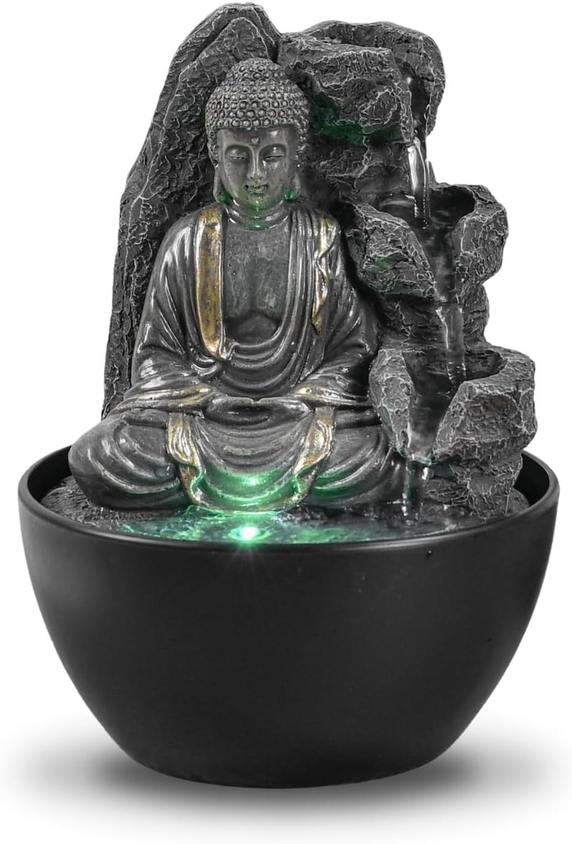 SnelShoppen - Relaxing Buddha Tafel Fontein - Waterfall Fountain - Zen Feng Shui Decoratie - LED Licht - H 18 cm - Perfecte Cadeau Idee voor Thuis en