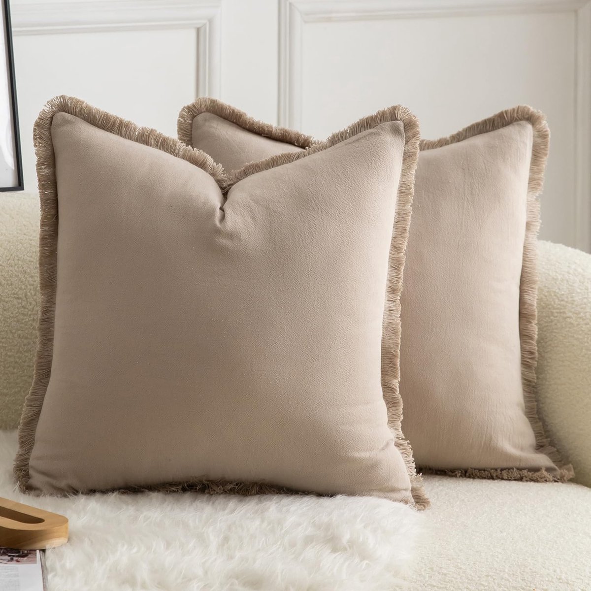 SnelShoppen - Set van 2 Boho Fringed Katoenen Sierkussens 50x50cm - Decoratieve Tassels Kussenhoezen voor Woonkamer, Slaapkamer, Sofa, Cozy Farmhouse