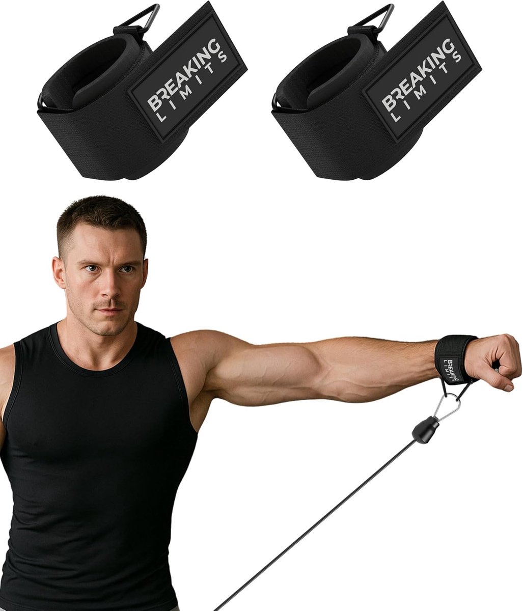 SnelShoppen - Breaking Limits Polsbanden Gym - Fitness Cuffs voor Kabelmachine - Geschikt voor Lateral Raises - 7mm Neopreen Padding - Voorkomt Schure