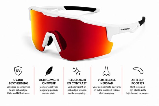 Gymhunterz Sport Zonnebril - Fietsbril - Wielrenbril - Hardloopbril - Festival Rave Space Bril - UV400 Gepolariseerd - Wit Rood van gymhunterz — afbeelding 5