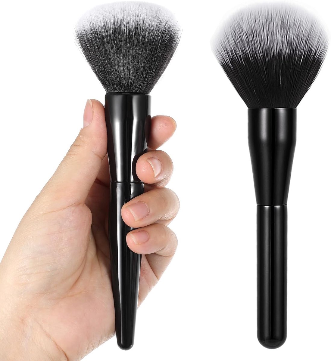 Thijox - 2 stuks grote professionele poederkwasten set voor make-up, rouge, contour, blush, bronzer - synthetische haren, ideaal voor blenden en model