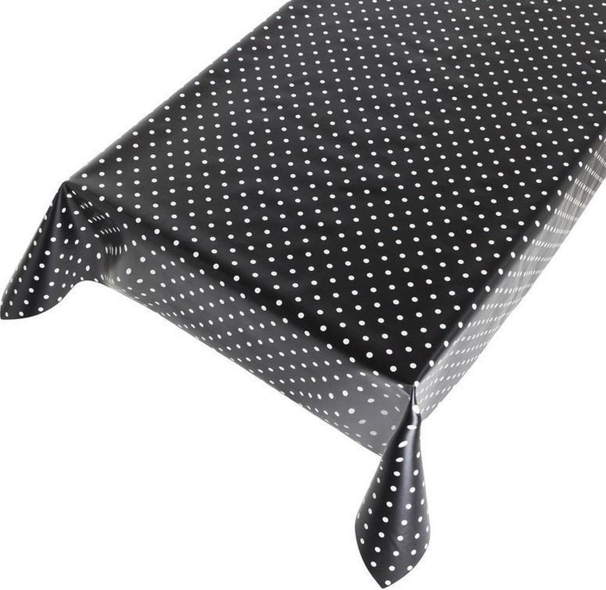 Buiten tafelkleed/tafelzeil zwart polkadot 140 x 170 cm - Rechthoekig - Tuintafelkleed tafeldecoratie