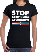 Groningen protest t-shirt STOP gaswinning zwart voor dames XS