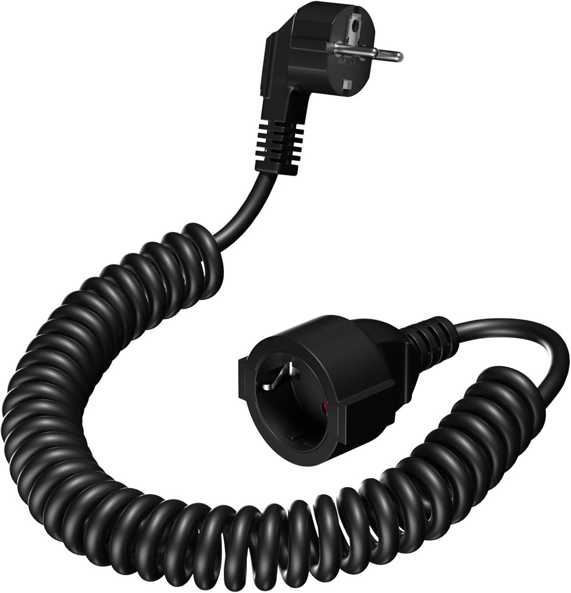 SnelShoppen - Schuko Verlengsnoer 2 m Spiraalsnoer Uittrekbaar van 0.7 m tot 2 m Max, 250 V/16 A, Aardcontact, Verlengsnoer voor Thuis, Kantoor, Buite
