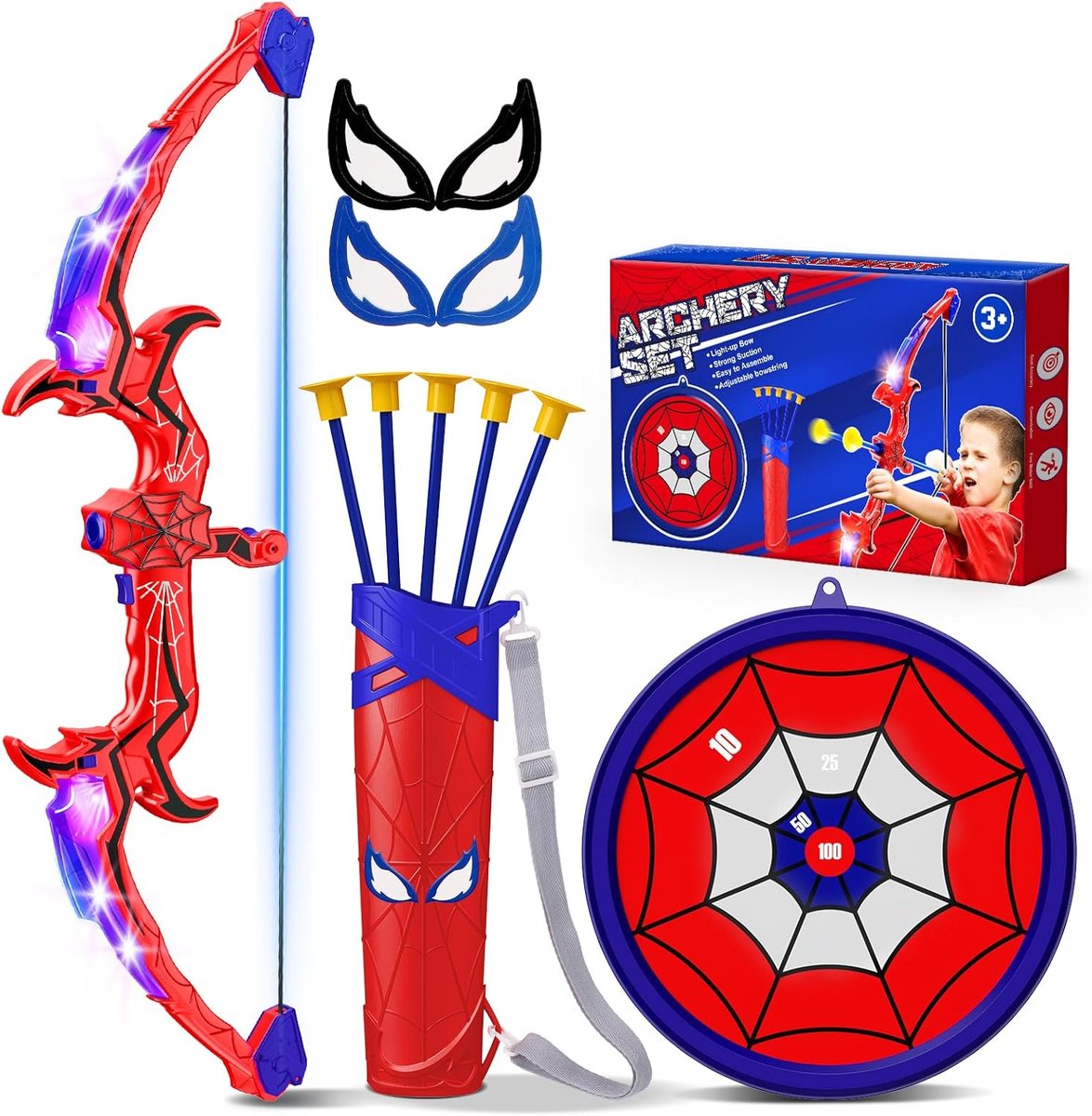 SnelShoppen - Bow and Arrow Set voor Kinderen 3-12 Jaar met LED Licht - Buiten Spel - Superhelden Thema - Inclusief Doel - Perfect voor Avonturen in d