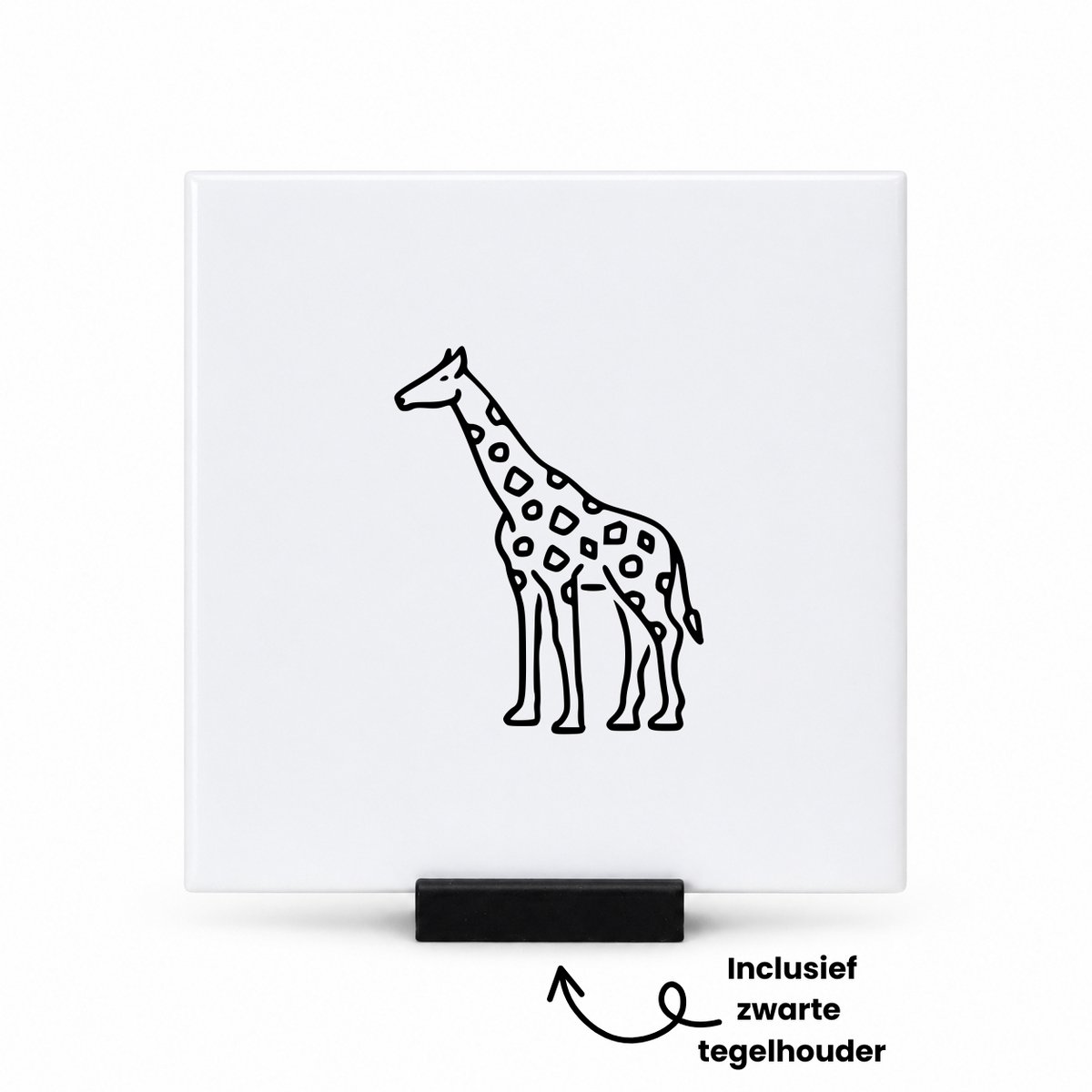Hacebo Giraffe tegeltje met tegelhouder - Giraffe - Giraffeliefhebber - tegeltjes met tekst - Dieren liefhebbers - Speelgoed dieren - Cadeau - Gift - spreuktegels - 10.8x10.8 CM Wit