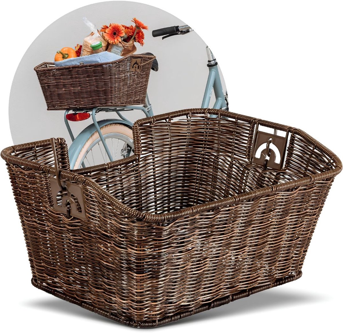 JCP® Fietskrat - Fietsmand - Pack 'n Pedal - Bruin - 42cm x 30cm x 20cm