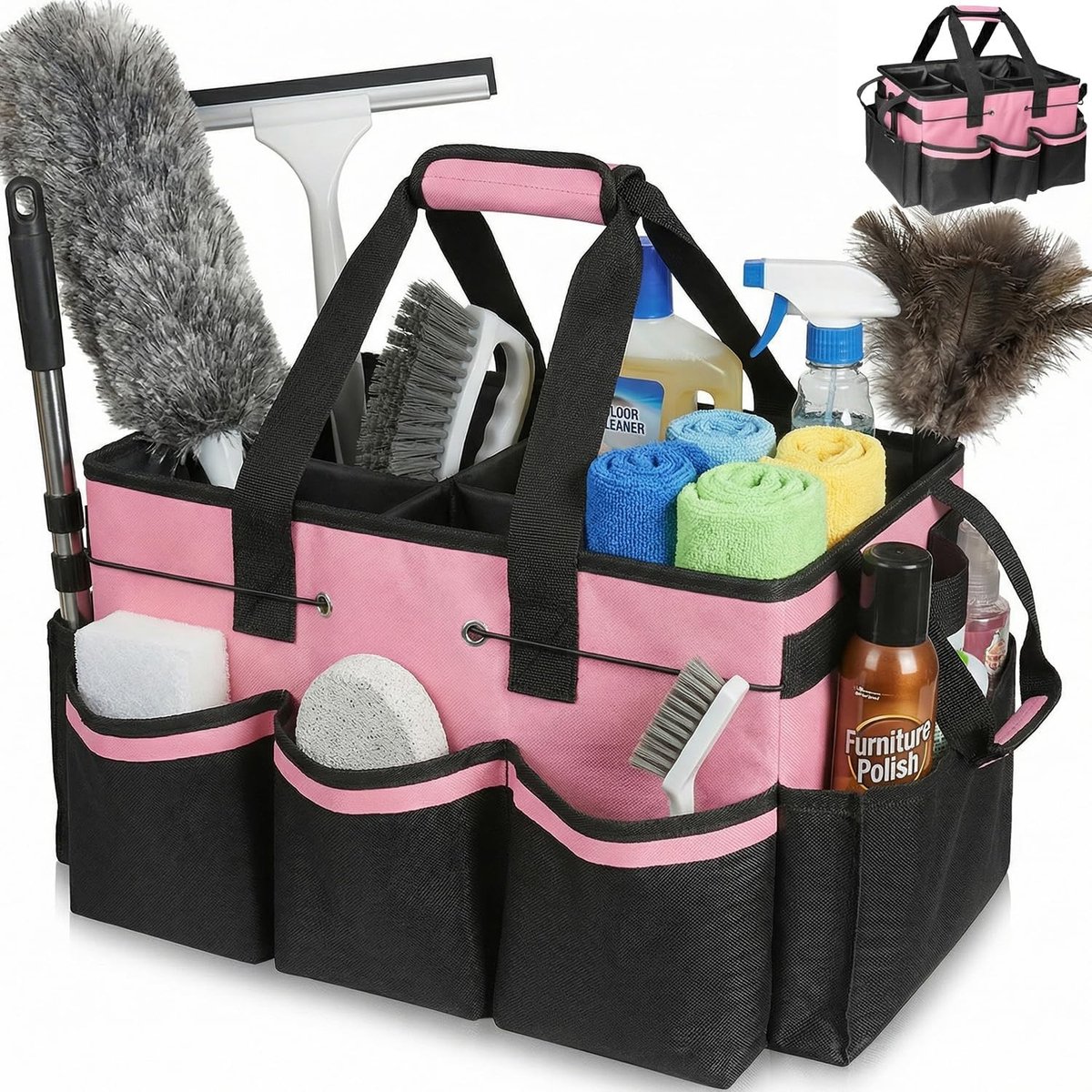 SnelShoppen - Schoonmaak Caddy met Handvat (Roze) - Groot Capaciteit, Multifunctioneel, 5 Vakken, Ideaal voor Huishouden, Keuken, Tuin en Meer