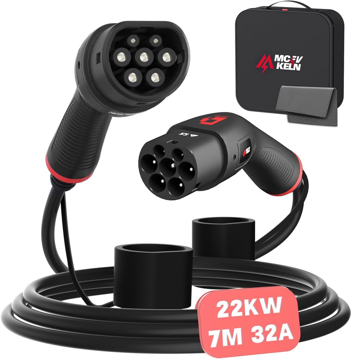 SnelShoppen - Type 2 Oplaadkabel voor Auto, Elektrisch, Hybride, 22KW, Driefasig, 32A, 7M, Type 2 naar Type 2 EV Kabel, Geschikt voor E-208, Spring, M