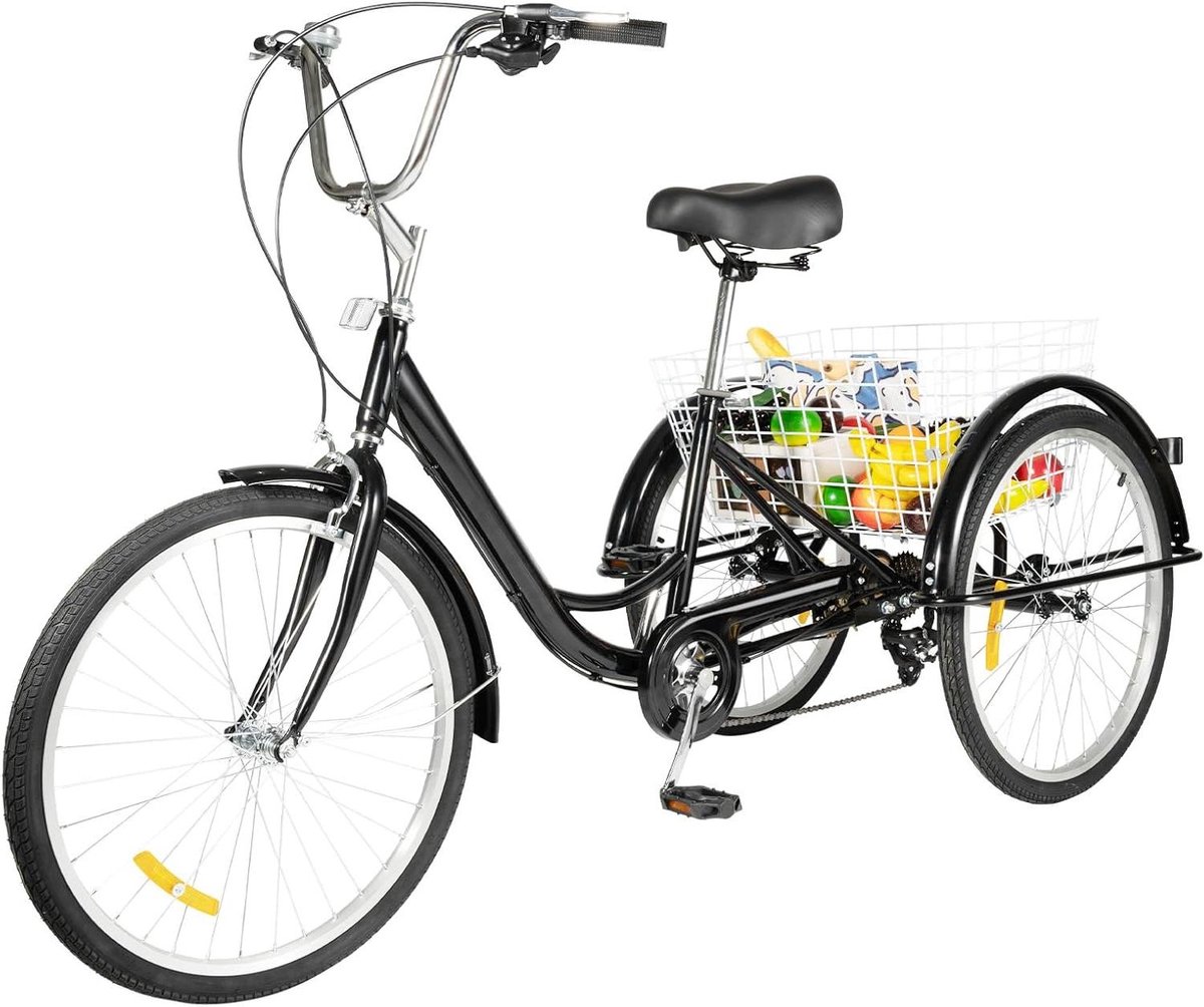 Driewieler voor volwassenen - Driewiel met mand - Comfortabel transport - 8 versnellingen opvouwbaar - 24 inch - Modern design