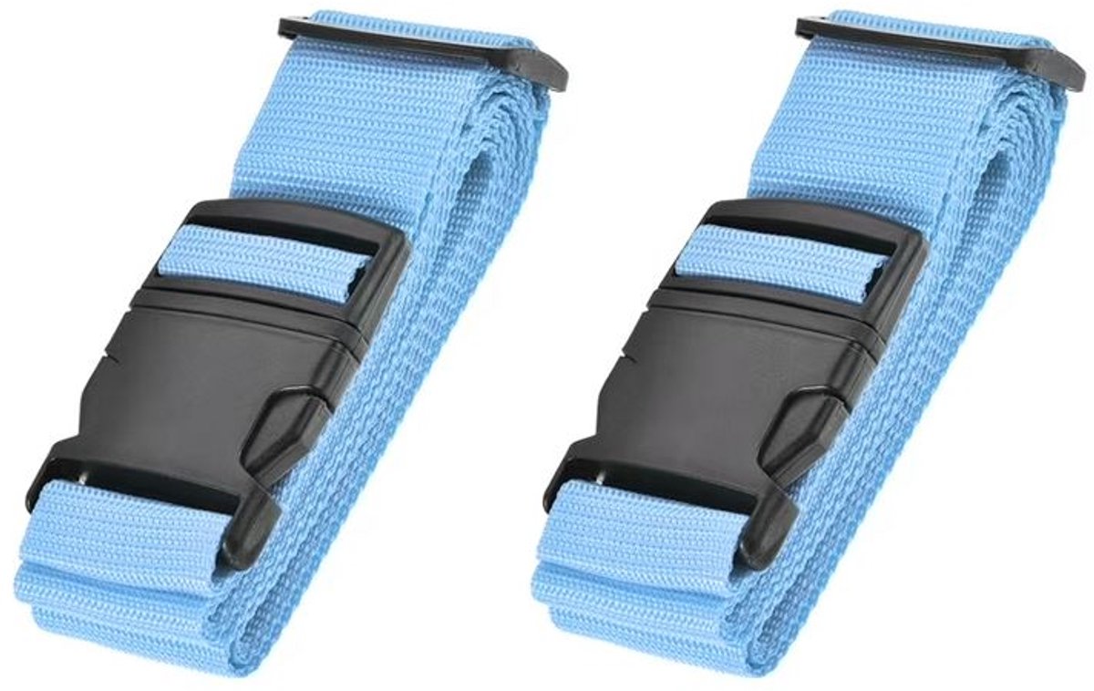 2x Kofferriem - Bagageriem - Koffer band - Spanband - Bagageband - Verstelbare kofferriem - Luggage strap - Suitcase belt - Reisaccessoire - 180 cm - Blauw - Nylon - Jonyx